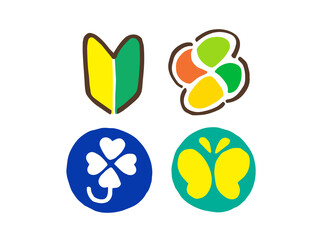 かわいい初心者マークと高齢者マークと障がい者マークと聴覚障がい者マーク／手描きイラスト素材