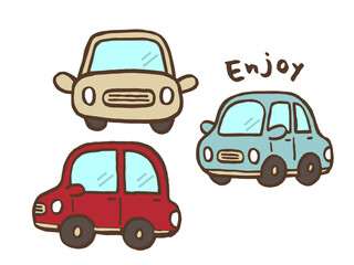 かわいい車の3点セット／手描きイラスト素材