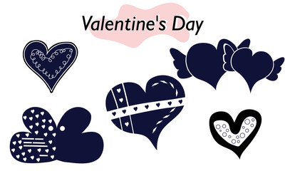 A set of items for Valentines Day. Envelopes, valentines, letters. Icons. In a solid version, in one color. A symbol of love and a Valentines Day holiday. Vector illustration.
