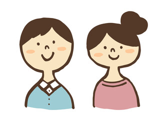 かわいい男性と女性の夫婦／手描きイラスト素材