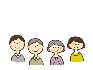 かわいい2世代親子のファミリー／手描きイラスト素材