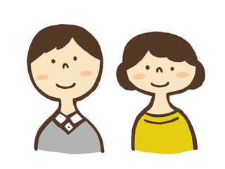 かわいい男性と女性の夫婦／手描きイラスト素材