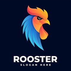 Vector Logo Illustration Rooster Gradient Colorful Style.
