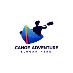 Vector Logo Illustration Canoe Adventure Gradient Colorful Style.