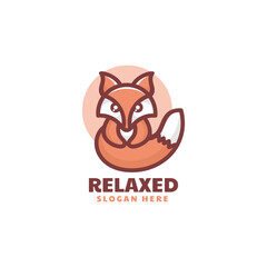 Vector Logo Illustration Relaxed Fox Simple Mascot Style.