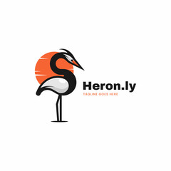 Vector Logo Illustration Heron Simple Mascot Style.
