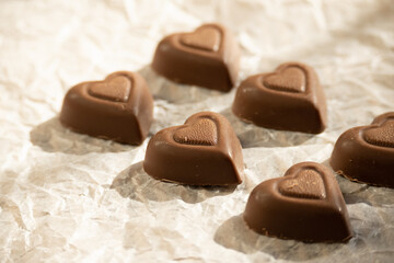 Heart chocolates with natural light