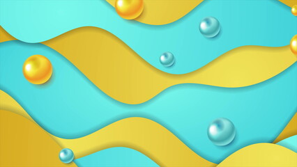 Abstract minimal corporate wavy background with glossy 3d balls