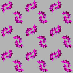 A seamless repeat pattern of pink triangular abstract design in grey background
