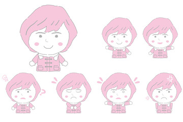 若い　女性　上半身　イラストセット　シンプルカラー