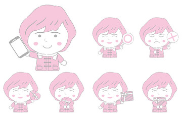 若い　女性　上半身　イラストセット　シンプルカラー