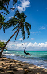 Enjoying the swing at the beautiful Caribbean paradise, Little Corn Island, Nicaragua