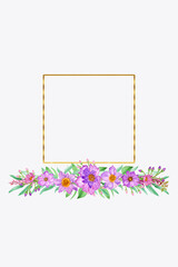 Gold frames with watercolor bouquets of flowers,peonies,poppies,orchids,roses, for Valentine's Day greeting cards, invitations,for design works,needlework and hobbies.