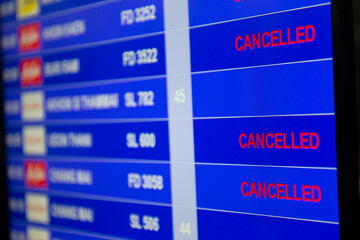 Flight cancellation on board at the air port.