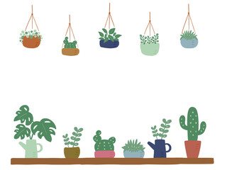 かわいいボタニカル観葉植物セット／手描きイラスト