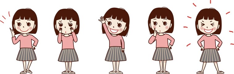 笑顔の子どものセットイラスト。