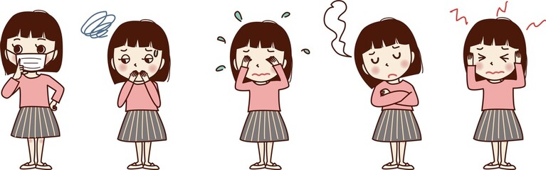 調子の悪い子どものセットイラスト