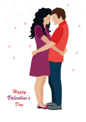 Image of a cute hugging couple. Can be used for greeting card for valentine's day.
