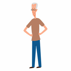 Fototapeta premium A gray-haired, thin man with his hands on his waist. Vector illustration in a flat cartoon style.