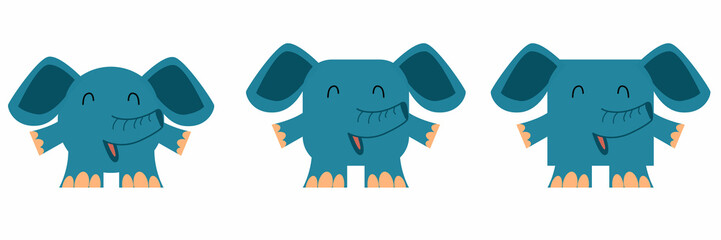 A set of animals of square and round shape. Vector illustration of an elephant in a flat style