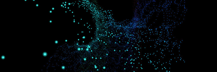 abstract black background with blue glowing particles. minimalistic dark background