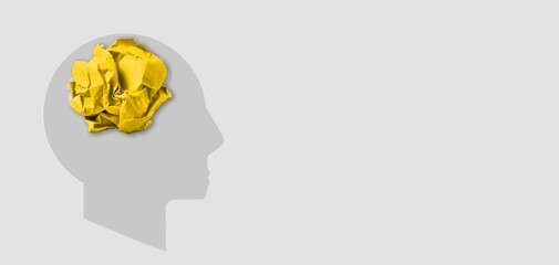 Creative thinking ideas and innovation concept. Paper scrap ball y in a head human symbol