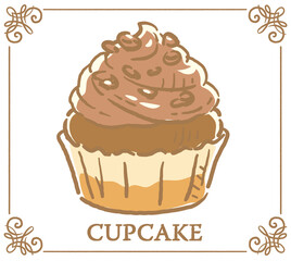 カップケーキ。手書き風スイーツ。ベクターイラスト素材
