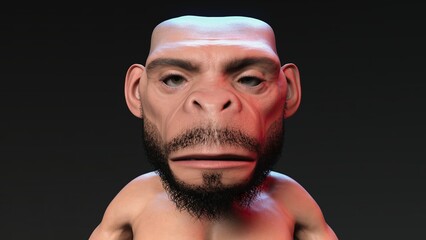 monkey head with human skin, 3D illustration