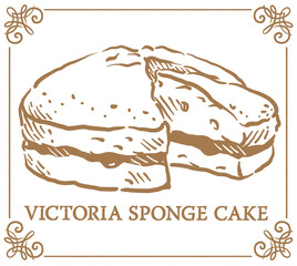 ヴィクトリア・サンドケーキ(ヴィクトリア・スポンジケーキ)。手書き風スイーツ。ベクターイラスト素材
