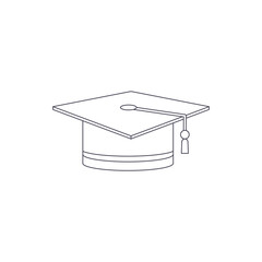 Black graduation cap in line art. Student cap on an isolated white background. Education Icon. Vector stock illustration.