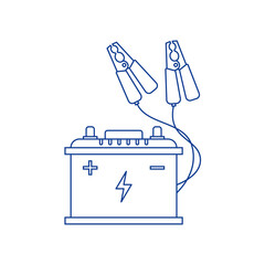 Jump start a car. Battery icon in line art. Maintenance. Vector stock illustration