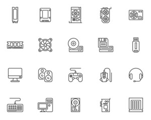 Computer hardware line icons set