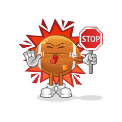 rugby ball holding stop sign. cartoon mascot vector