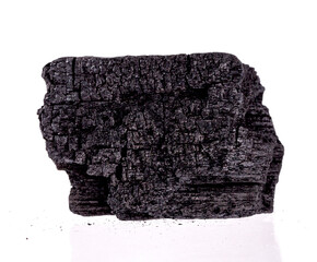 Natural wood charcoal Isolated on white background. activated carbon.
