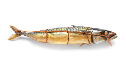 Smoked mackerel fish on white background