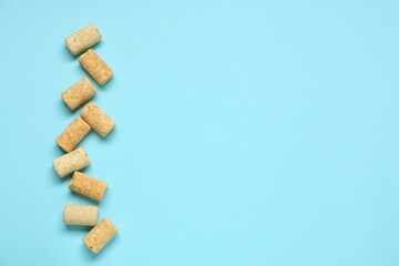 Wine corks on blue background