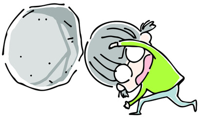 大きな岩を投げ飛ばすメガネっ子