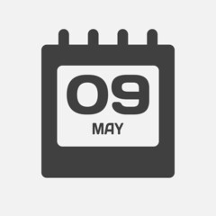 Icon day date 9 May, template calendar page
