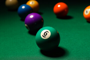 Different billiard balls on green table