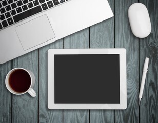 Blank space on office desk. Year highlights concept. Top view.