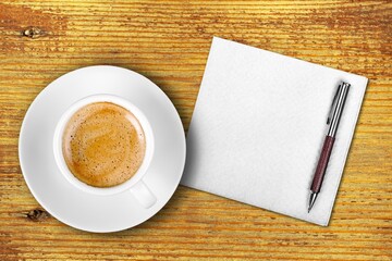 New year concet for review text on a napkin with a cup of coffee, end of year business concept