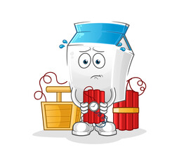 milk holding dynamite character. cartoon mascot vector