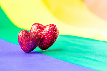 Lgbt rainbow homosexual lesbian concept. Two hearts lgbtq, gay, transgender love symbol. Pride day, Valentine day, freedom.