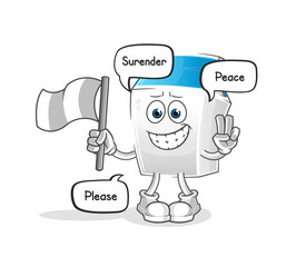milk hold surrender flag mascot. cartoon vector