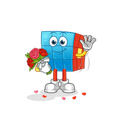 Rubik's Cube with bouquet mascot. cartoon vector