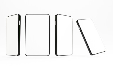 Smartphone mockup , Isolated of Three angles mobile phone with blank screen frame template on white background by 3d render.