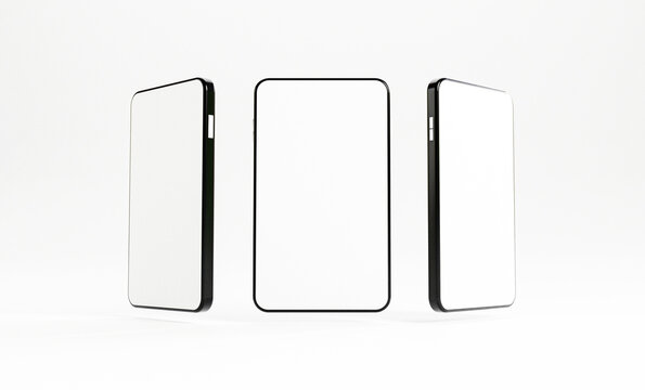 Smartphone mockup , Isolated of Three angles mobile phone with blank screen frame template on white background by 3d render.