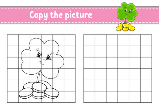Copy the picture. Coloring book pages for kids. Education developing worksheet. St. Patrick's day. Game for children. Handwriting practice. cartoon character.