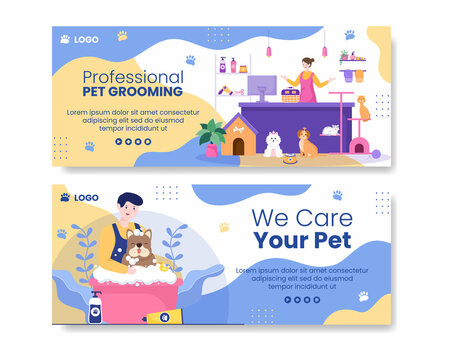 Pet Grooming and Animal Clinic Banner Template Flat Illustration Editable of Square Background Suitable for Social Media, Greeting Card and Web Internet Ads