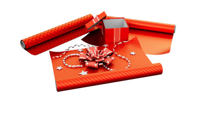 red gift decoration and giftbox on white background, isolated - object 3D illustration